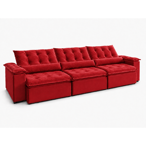 Sofá Retrátil e Reclinável Antonella 3,20 m — 3 Módulos com Assento em Espuma D33:Vermelho