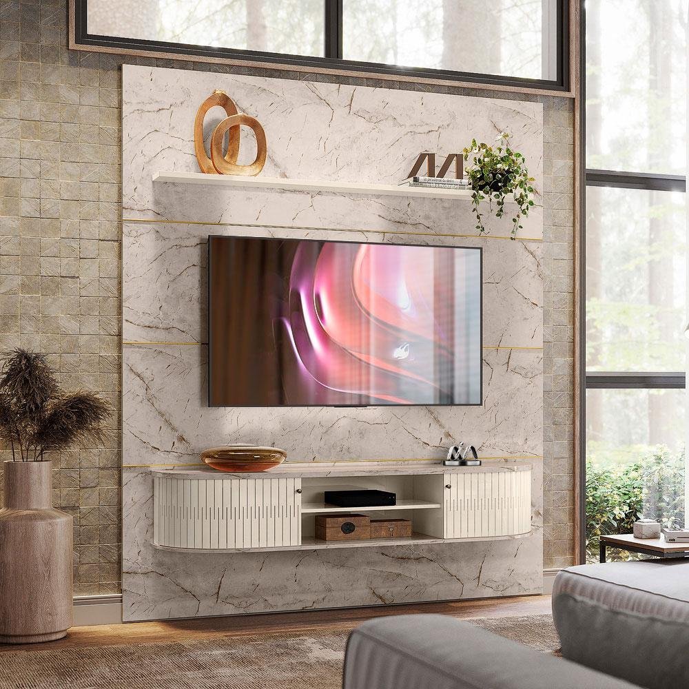 Painel de Tv para até 75 Polegadas - Calacata Off White Bugatti Madetec Menor preço em Painel de Tv para até 75 Polegadas - Calacata Off White Bugatti Madetec