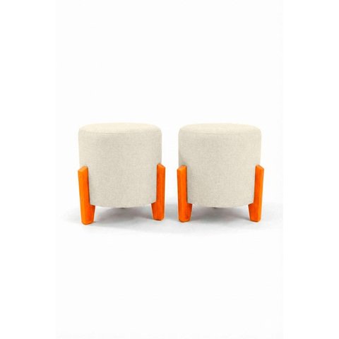 Kit com 2 Puff's Redondo Confortável Minimalista Thor Linho