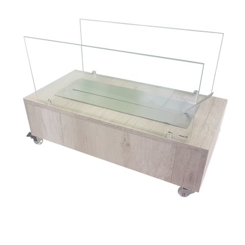 Lareira Ecológica 60 Cm Inox Etanol Álcool Rodízios Amadeirado Claro Vidros Proteção Aquecedor