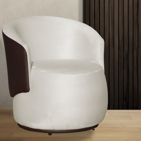 Poltrona Orgânica Veludo Bege Com Composê Marrom - Vallisa Decor