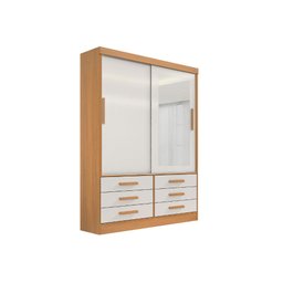Guarda Roupa Solteiro com Espelho 2 Portas Correr 6 Gavetas Meridian – Cinamomo/off White - 1