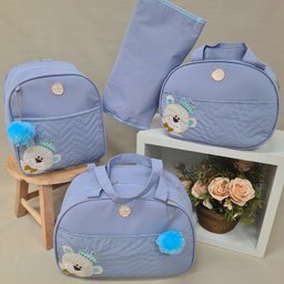 Bolsa maternidade bebê kit 4 peças Urso azul impermeável - 2
