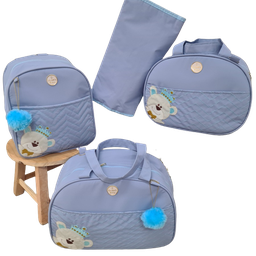 Bolsa maternidade bebê kit 4 peças Urso azul impermeável - 1