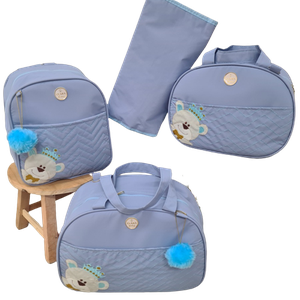 Bolsa maternidade bebê kit 4 peças Urso azul impermeável