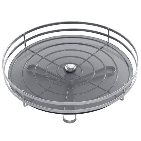 Fruteira Redonda Simples de Mesa Cromada Vidro Giosul Cesto para Frutas Legumes Aramado Piatina