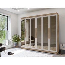 Guarda Roupa 06 Portas e 06 Gavetas Enna com 06 Portas Vidro Reflecta- Lanza:carvalho/off White - 1