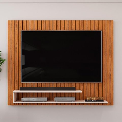 Painel Ripado para TV 55 pol 134cm Lipe D05 Freijó Off White - Lyam Decor