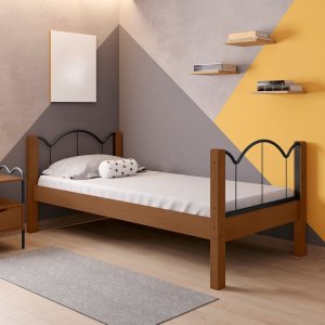 Cama Solteiro Oasis com Estrutura em Aço Retrô Nature Marrom