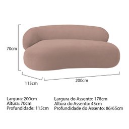 Recamier Sofá Curvo Lado Direito Canadá 200cm Luxo Sala de Estar Linho Rose - Incasa Decor - 8