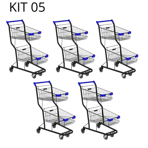 Kit 05 Carrinhos de Compras Supermercado Lojas Reforçado 90l