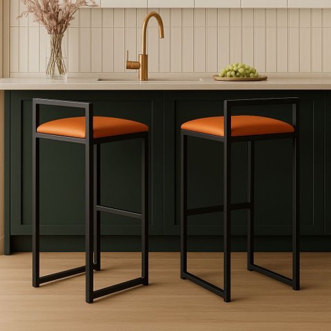 Kit 2 Banqueta Alta Cozinha Balcão Gourmet Bar Corino Bancos:caramelo