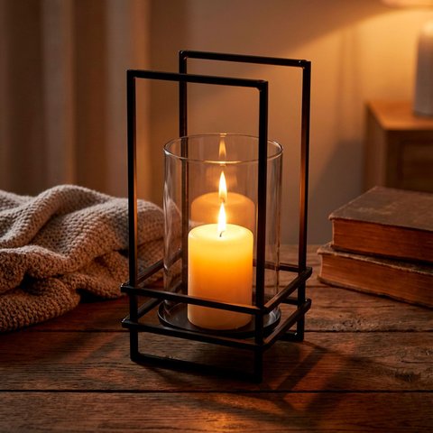 Castiçal Decorativo de Metal Preto 25x13x11cm Porta Vela Mesa Jantar Decoração