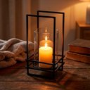 Ver imagem 1 de Castiçal Decorativo de Metal Preto 25x13x11cm Porta Vela Mesa Jantar Decoração