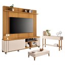 Ver imagem 1 de Estante Home Theater Trinus Cinamomo Off White com Mesa de Centro Liz e Aparador Fiero Off White -