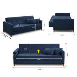 Sofá Cama 3 Lugares 2,00m Aurora Suede Adonai Estofados - 2