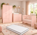 Ver imagem 1 de Quarto de Bebê Completo Doce Sonho com Berço Guarda Roupa 3 Portas Cômoda 4 Gavetas e Colchão Movell