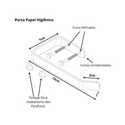 Suporte Porta Papel Higiênico de Parede Preto Fosco F.plus - 6