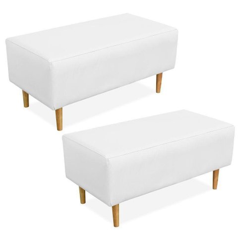 Kit 02 Puffs Cléo W01 Pés Palito 90 Cm Corino Branco