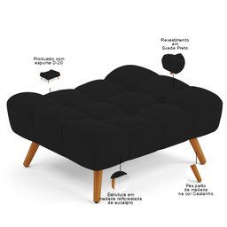 Puff Pet Cama Estofada para Cachorro Sofia L02 Suede Preto - Inoviza - 4
