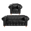 Ver imagem 1 de Conjunto Sofá 3 Lugares E Poltrona Chesterfield Com Capitonê Luís Xv - Couríssimo Preto