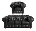 Ver imagem 1 de Conjunto Sofá 3 Lugares E Poltrona Chesterfield Com Capitonê Luís Xv - Couríssimo Preto