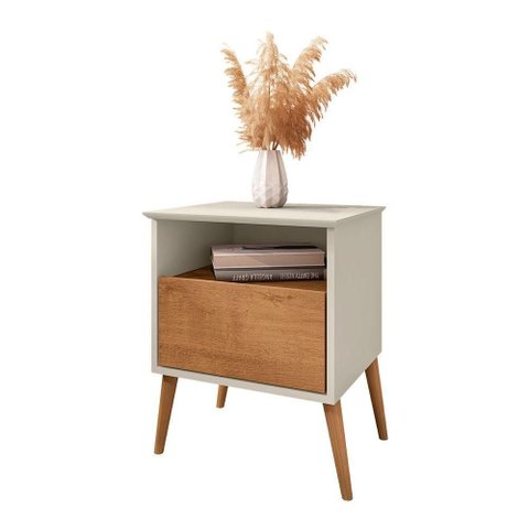 Mesa de Cabeceira Cancun 1 Gaveta Moderno Off White Bechara Móveis