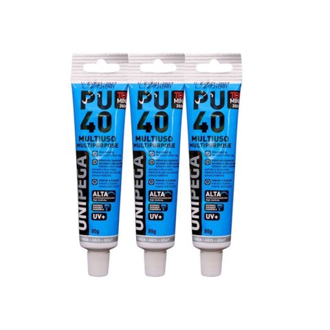 Kit 3 Adesivo Selante Pu 40 Bisnaga Plástica Unipega Cinza 80g/50ml