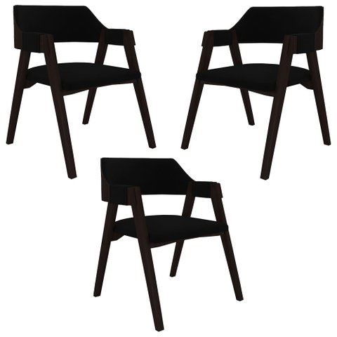 Kit 3 Cadeiras Sala de Jantar e Jogos Carteados Madeira Maciça Poker Veludo Preto/tabaco G42 - Gran