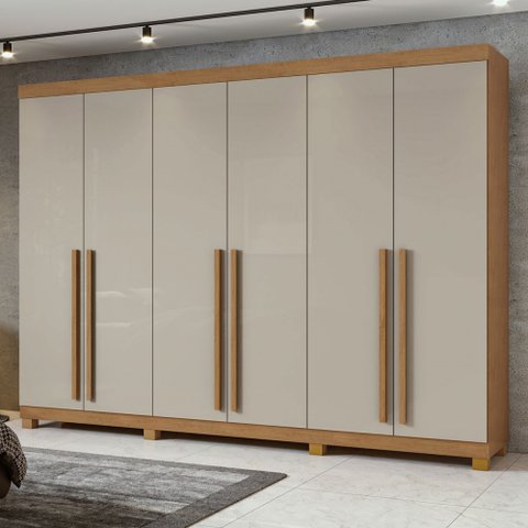 Guarda-roupa Casal Bertha 6 Portas 4 Gavetas Amêndoa Clean/off White - Moveis Lopas
