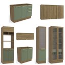 Ver imagem 2 de Kit Cozinha Completa Modulada Balcão para Pia Armário Paneleiro Cristaleira Marrom Madeira Verde