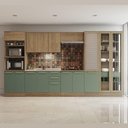 Ver imagem 1 de Kit Cozinha Completa Modulada Balcão para Pia Armário Paneleiro Cristaleira Marrom Madeira Verde
