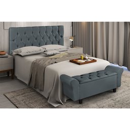 Recamier Baú Capitonê Veludo Cinza Paris Ii 1,50m - 2