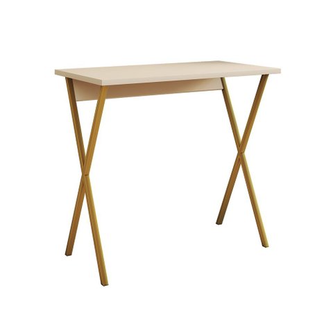 Mesa para Computador X 80x46 com Estrutura em Ferro para Escritório - Ferro Dourado Tampo Off White