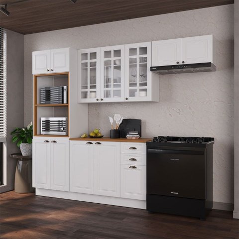 Cozinha Completa Bariloche 12 Portas 2 Gavetas com Vidro 100% MDF 6225.126 Branco - Indekes