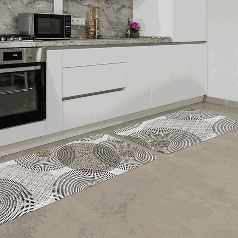 Kit Tapete de Cozinha 2 Peças Círculos Abstratos