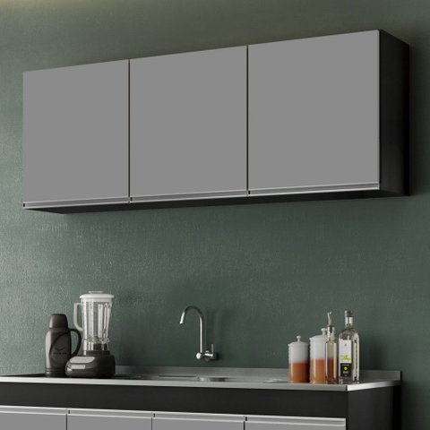 Armário Aéreo 150cm 3 Portas Argélia Preto/Cinza - Lumil