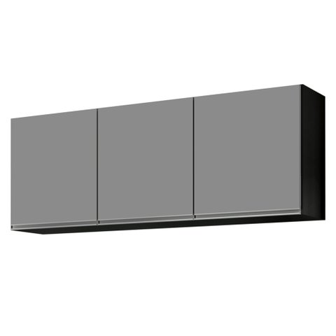 Armário Aéreo 150cm 3 Portas Argélia Preto/Cinza - Lumil