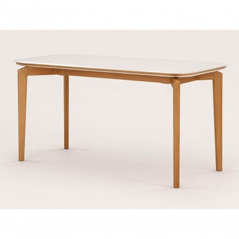 Mesa de Jantar Luma 6 Lugares Retangular Vidro Off White e Canela