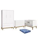 Ver imagem 1 de Dormitório Infantil Classic 3 Portas, Cômoda 6 Gavetas, Berço Branco Fosco com Pés Amadeirado e Colc