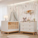 Ver imagem 2 de Jogo de Quarto Infantil Biscoito Cômoda 6 Gavetas e Berço Off White/nature - Permóbili Baby