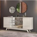 Ver imagem 1 de Buffet Balcão com Espelho 2 Portas de Vidro 2 Portas MDF Encanto
