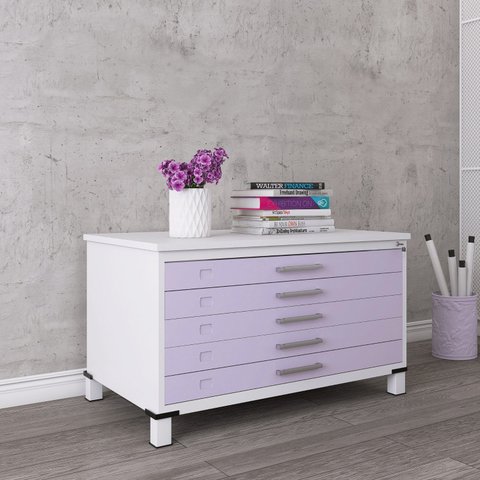 Mapoteca Mont 5 Gavetas 71,3cm x 120,4cm Aço Branco/Lilas