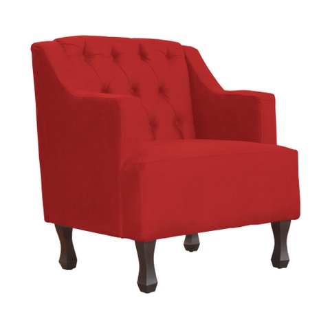 Poltrona Decorativa Pés Luis XV Gênises Encosto Capitonê Suede Vermelho Carolina Moveis