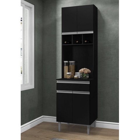 Paneleiro Torre Quente Andréia 60cm com 4 Portas 1 Gaveta Preto Fosco Ajl