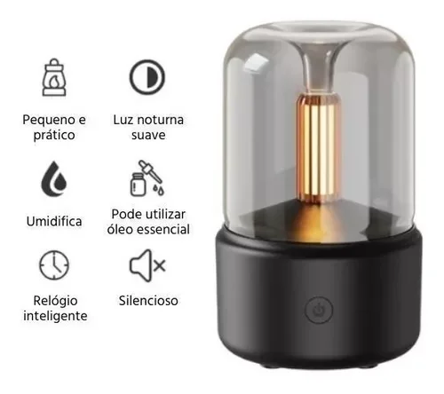 Umidificador Difusor Aromatizador Elétrico Usb Efeito Luz Cor Preto - 1