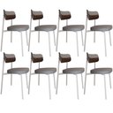 Ver imagem 1 de Kit 08 Cadeiras Estofada para Sala de Jantar Astrid Branco C01 Linho Cinza Courino Whisky - Lyam
