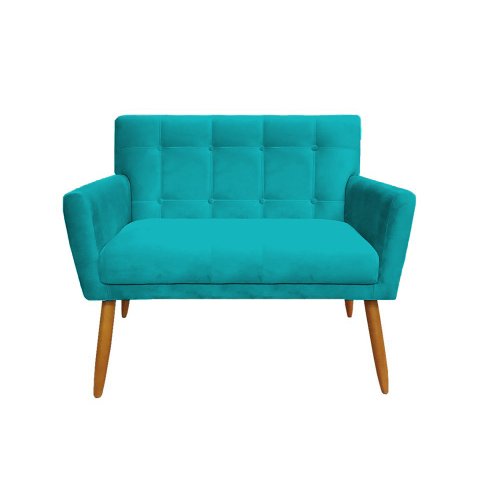 Namoradeira Decorativa Onix Suede Azul Tifany 2 Lugares Pés Madeira Ms Decor