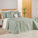 Ver imagem 1 de Kit Cobre Leito Colcha Diamante King 5 Peças Bordado Floral Dupla Face 180 Fios - Verde