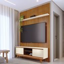 Ver imagem 1 de Conjunto Painel com Bancada Cesar 2 Portas Deslizantes 2 Prateleiras Mdp até 65 Cinamomo/offwhite G9